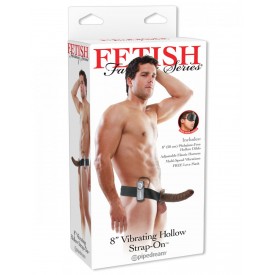 Коричневый фаллопротез с вибрацией Vibrating Hollow Strap-On - 20,3 см.